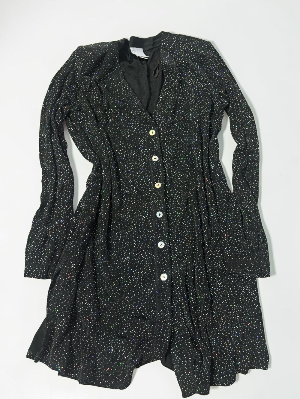 Glitter Sparkle Black Rainbow Vintage Longline Cardigan Y2K Noughties Dazzling M